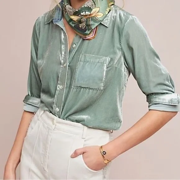Maeve | Tops | Maeve Sage Green Velvet Button Down Shirt | Poshmark Maeve | Tops | Maeve Sage Green Velvet Button Down Shirt | Poshmark
